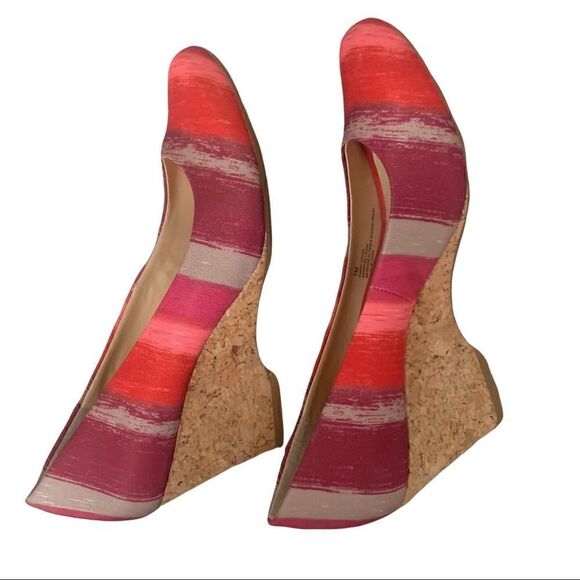 Alex Marie Red Striped Cork Wedge Heels Size 7M - Picture 1 of 9